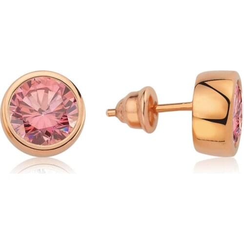 Valori Jewels 4 Carat, Zirconia Pink Round Gemstone, Rose Gold Plated, Sterling Silver Earrings