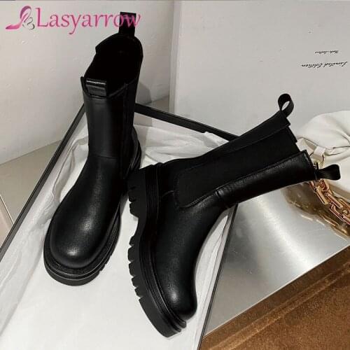 Lasyarrow New Luxury Chelsea Boots Women Ankle Boots Chunky Winter Shoes Platform Ankle Boots Slip On Chunky Heel BV Boot