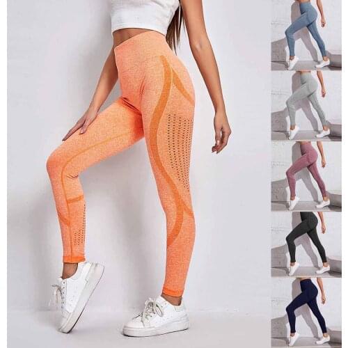 Women Legging Push Up Sports Fitness Pants Seamless High Waist Running Workout Leggins Hollow Out Breathable Tight Leggings