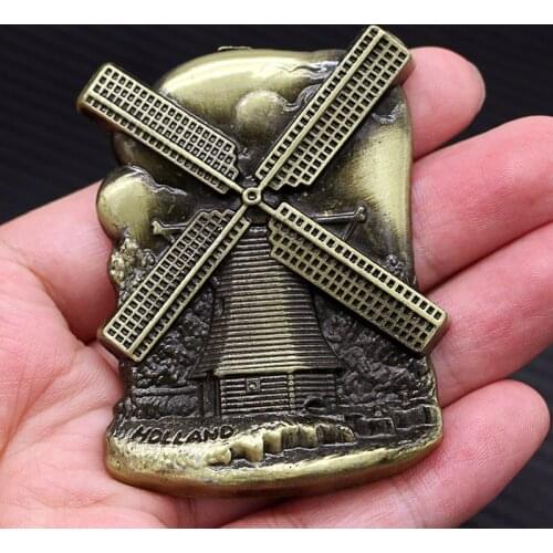Fridge magnets Holland windmill Netherlands tourism souvenir 3D magnetic metal refrigerator sticker Famous Model Refrigerator