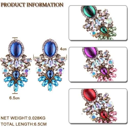 Trendy Fashion Jewelry Big Brand Glass Crystal Earrings Bohemian Wedding Statement Stud Earrings For Women
