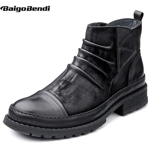 Luxury Folds Slip On Ankle Boots Men Winter Formal Dress Shoes Business Man Hight End Short Boots Wrinkle Design