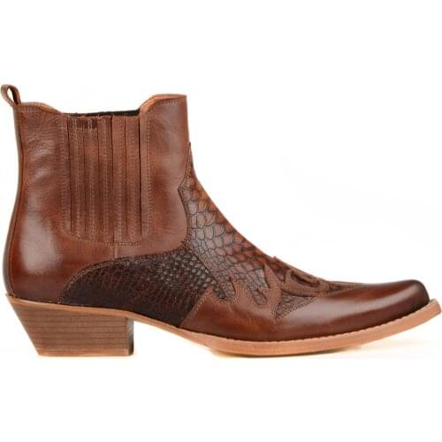 FootCourt Tan Color Men Cowboy Boots Genuine Leather Best Texas Classic Western Cowboy Boots Leather Soles Des Bottes De Cowboy