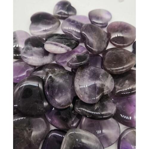 AMETHYST Crystal Heart Stone Amethyst Polished Gemstone Flat Heart Carving