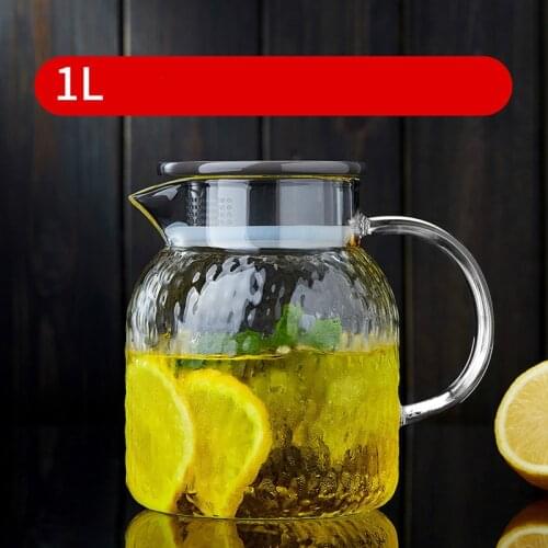 2L Nordic Concise Glass Water Jar Juice Lemonade Jug Flower Tea Pot Hot/Cold Water Pitcher Heat-proof Transparent Glass Teapot