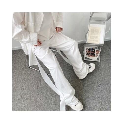 Spring and summer new dark ins ribbon adornment mens loose-legged casual pants youth burrs sports pants