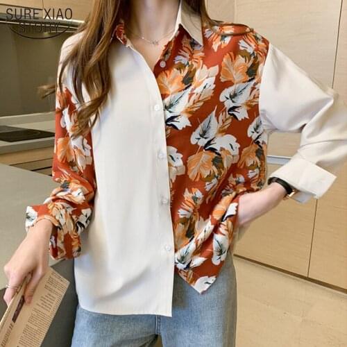 2021 Autumn Casual Women Vintage Printing Ladies Tops Floral Cardigan Women Blouse Fashion Long Sleeve Chiffon Shirt 10850