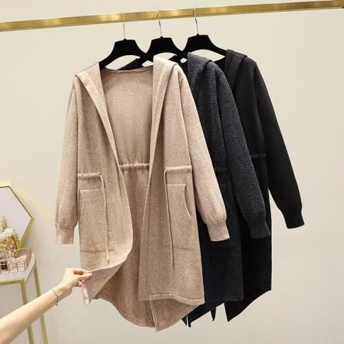 EHQAXIN Autumn Winter Large Size Womens Knitted Sweater Loose Hooded Woolen Cardigan With Pockets Casual Lazy Style Coat M-4XL