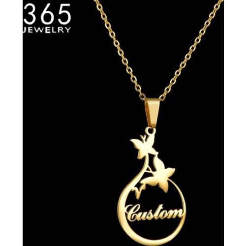 New Fashion Butterfly Collares Pendant Customized Name Collares Namplate Necklace Stainless Steel Personalized Jewelry Gift