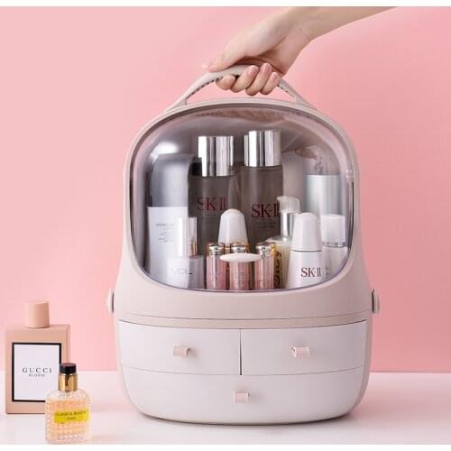 Transparent Makeup Case Jewelry Cosmetic Storage Drawer Save Space Large Desktop Storage Box Professional Make Up Organizer