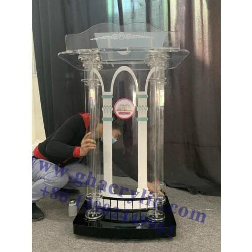 Luxury Acrylic Podium Plaxiglass Pulpit Wheel Rolling Lectern Church Pulpit