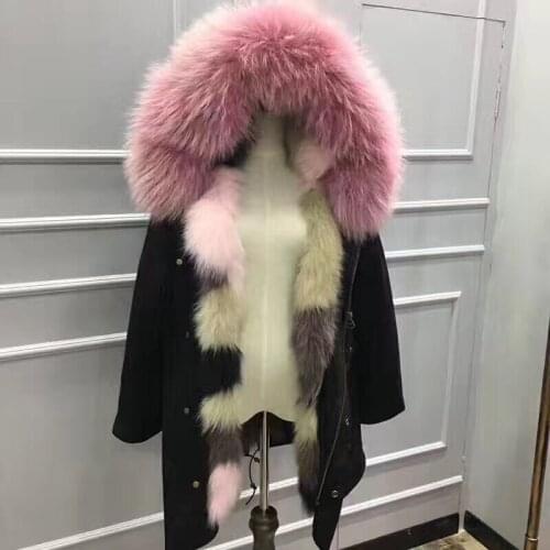 SF011 88cm women army green Large color raccoon fur hooded coat/ parkas outwear long detachable lining winter jacket brand style