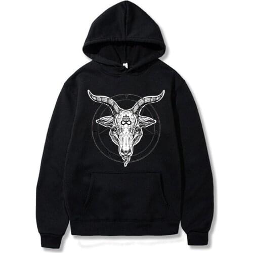Pentagram Gothic Occult Satan Print Sweatshirts Men Casual Hoody Hip Hop Winter Streetwear Loose Warm Clothing Fashion Hoodies