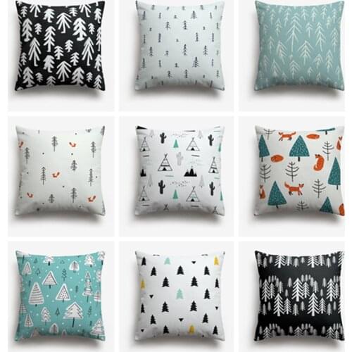 Sweetenlife 50x50cm Fir Trees Pattern Cushion Cover Tent Creative Decorative Pillow Cover Hand Drawn Pillow Cases Home Decor