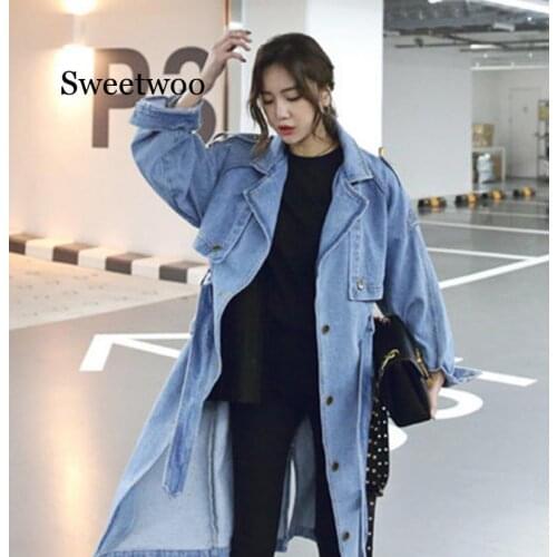 2020 Trench Coat Women Loose Denim Trench Coat Female Long Single-breasted Outwears
