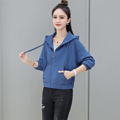 Spring Autumn Style Womens Hoodies Solid Color Zipper Hooded Collar Pockets Korean Casual Sweatshirts AA4167