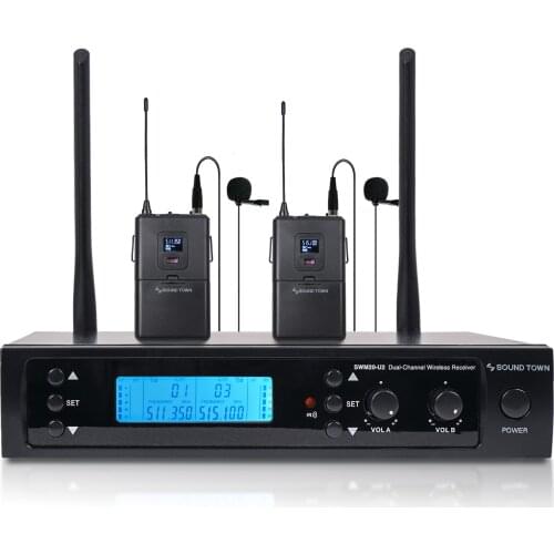 Sound Town 200-channel Professional UHF Wireless Microphone System with 2 Lavalier Mics, for Church, School,Party(SWM20-U2LL)