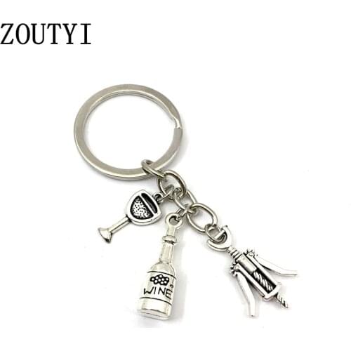 1 piece red wine charm keychain with wine bottle opener keychain car pendant jewelry keychain