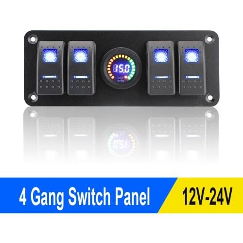 4 Gang Colorful Rocker Switch Panel 12V/24V Circuit Control Breaker LED Voltmeter for Car RV Truck Marine Switch Panel Auto Part