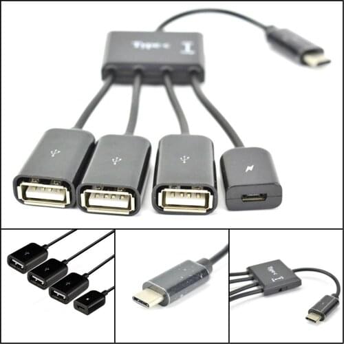 4-in-1 Type-C to Micro USB OTG HUB with Power Supply OTG Type C Hub Charging Cable