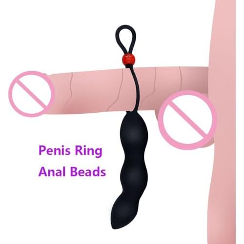 2 in 1 Silicone Anal Butt Plug Anal Beads Prostate Massage Cock Ring Penis Ring Gay Sex Toy For Adult Man Woman Anus butt plug
