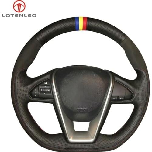LQTENLEO Black Genuine Leather Suede Hand Sewing Car Steering Wheel Cover For Nissan Lannia 2015-2019 Maxima 2016 2017 2018 2019