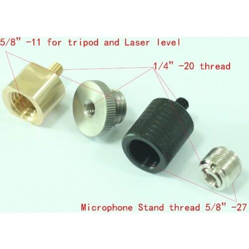 Four different 5/8" TO 1/4" adaptors for tripod Laser level instrument Microphone Stand (pack of 4)