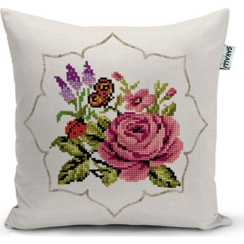 Digital Printed Cross Stitch Pattern Lace Pillow Slip Traditional Canvas Embroidery Decorative Pillowcase Tred Home Decoration