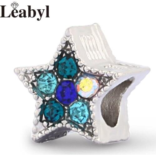 Dropshipping HOT Big Hole Pentagram Pendant Charms fit Bracelets Necklace Blue Crystal Bead for DIY Bangle Making Leabyl