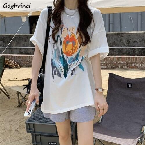 Half Sleeve T-shirts Women Summer Vintage Painting Simple Oversized Leisure All-match Ulzzang Femme Loose Chic Streetwear Trendy