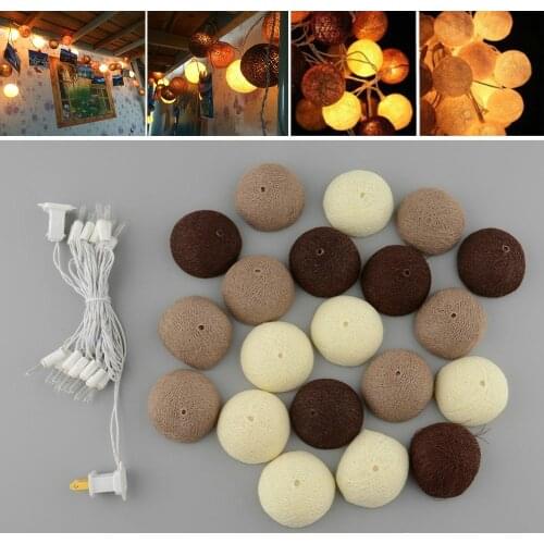 20PCS/SET Cotton Ball String Lights Handmade Aladin Fairy Lighting Wedding Room Decor Mixed Coffee Brown Guirlande Lumineuse LED