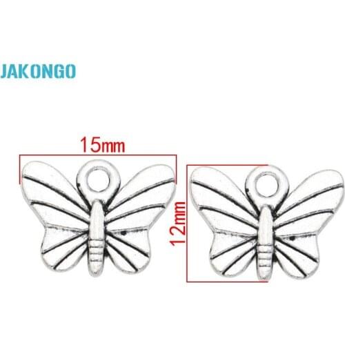 JAKONGO 20pcs Antique Silver Plated Insect Butterfly Charms Beads Pendants for Jewelry Making DIY Handmade 12x15mm