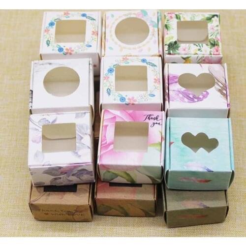 Newest Handmade gifts package box with window 4*4*2.5cm white/kraft print marbling flower pattern soap wedding favors box
