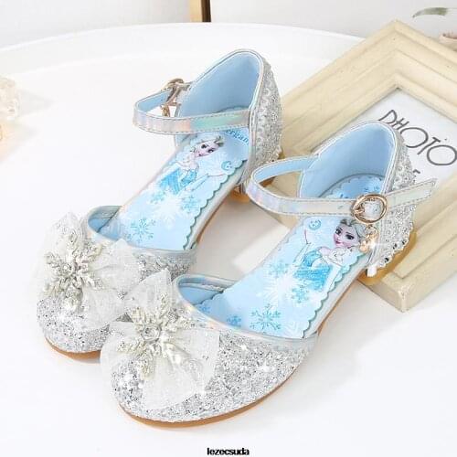 Disney frozen girls leather shoes soft sole elsa princess shoes sequins pearl baby shoes fashion show single casual sneakers