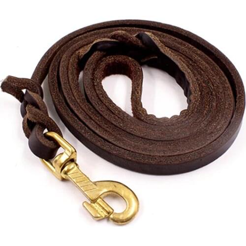German Shepherd leather rope golden head layer with bovine pila large dog leash dogs leather rope outdoor traction belt Leashes