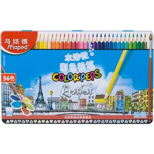 Maped 48 color water soluble color pencil special color pencil iron box for student office Art