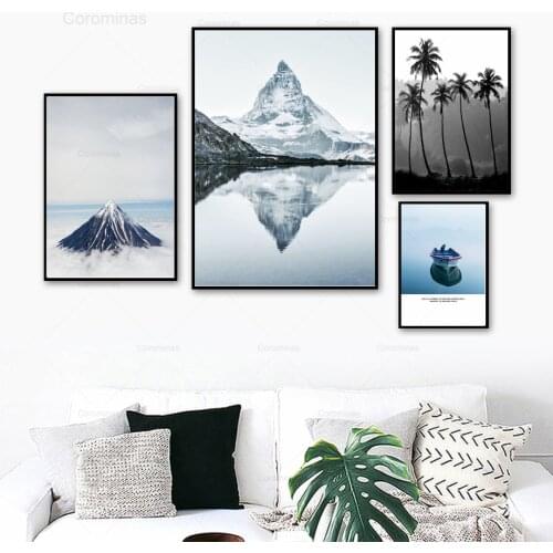 Matterhorn Mountain Peak Tree Boat Lake Wall Art Canvas Painting Nordic Posters And Prints Wall Pictures For Living Room Decor