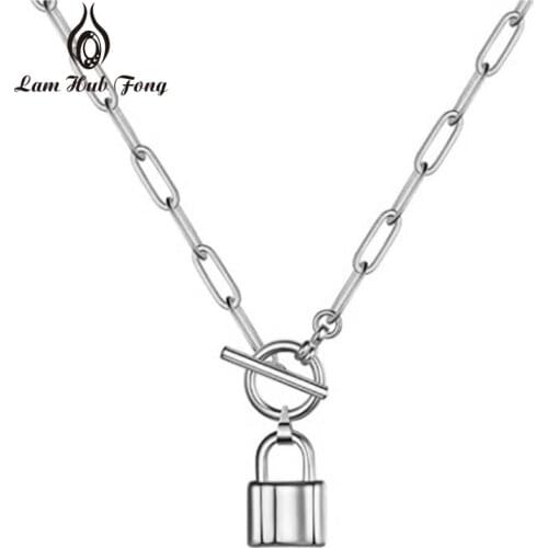 Hip Hop Padlock Necklaces Pendants OT Buckle Stainless Steel Necklace Lock Clavicle Chain Fashion Jewelry Gifts for Women 2021