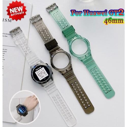 Transparent Strap and Case for Huawei Watch GT2 46mm Glacier Integrated Strap Rugged Sport Strap Adjustable Replacement Band