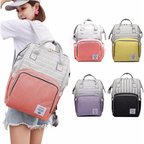Lequeen Baby Diaper Bags New Fashion Striped Mummy Backpack Designer Nursing Care Baby Bag For Mom Travel Maternity Nappy Bag