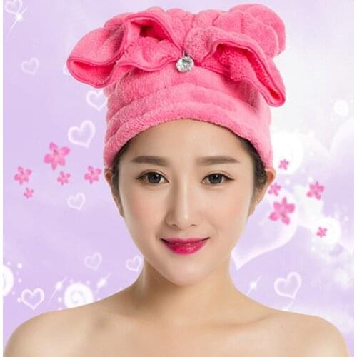 Cute Rabbit Ears Coral Velvet Dry Hair Hat Super Absorbent Towel Dry Hair Increased Thickening Shower Cap Turban