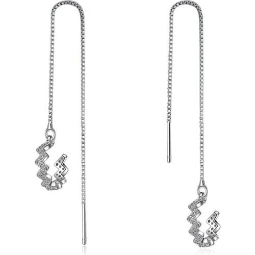 925 Sterling Silver Delicate Semicircular Zircon Pendant Long Tassel Earrings For Women Party Jewelry Gifts Wholesale S-E505