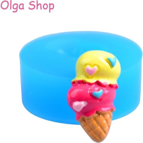 XYL042 Ice Cream with Cone Silicone Mold Flexible Mold Miniature Food Sweets Jewelry Charms (Clay Epoxy Gum Paste Fondant)