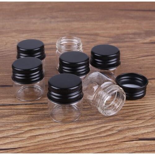 5pcs 10ml 30*30mm Glass bottles with Black Aluminum Caps Potion bottles Glass Jars Glass vessels Glass bottle for Wedding party
