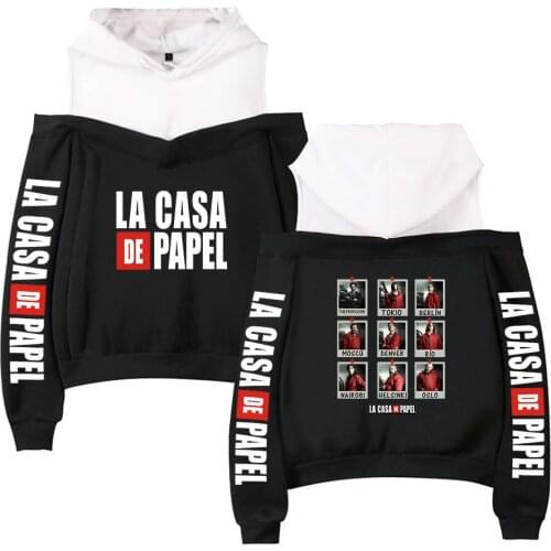 Money Heist House of Paper La Casa De Papel Hoodie Long Sleeve girls Off Shoulder Pullover Hooded Sweatshirts Womens Streetwear