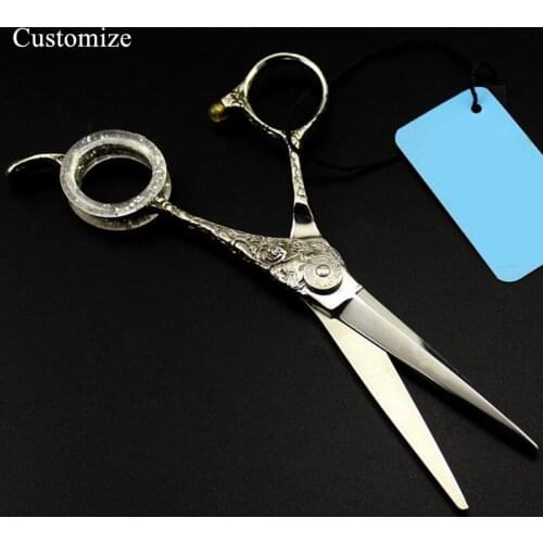 Customize logo upscale japan steel 5.5'' flower hair salon scissors cutting barber makas haircut shears hairdressing scissors