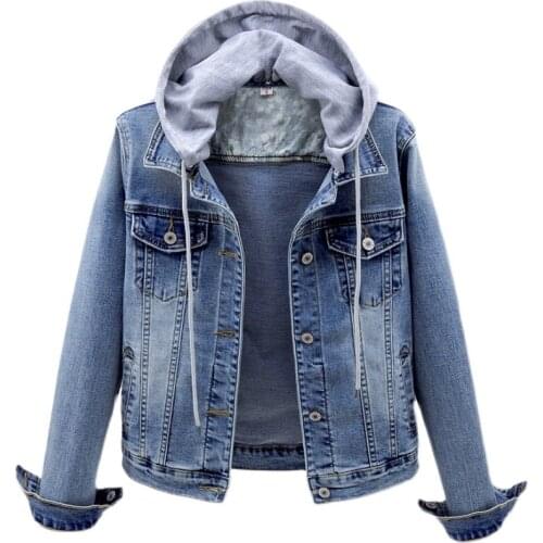 2021 Spring Vintage Short Denim Jacket Women Hooded Plus Size Single-Breasted Short Slim Jeans Coat Ladies Outerwear Tide G708