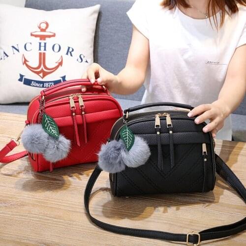 PU Leather Handbag Women Bag 2020 New Girl Messenger Bags Fair Ball Tassel Fashion Female Shoulder Bags Ladies Party Handbags