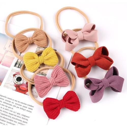1 Pc Fabric Bow with Infant Headbands Toddlers Nylon Hair Bands New Born Soft Mini Hairbow with Nylon Bands Hair Accessories