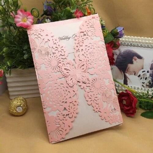 100pcs Laser Cut Hollow Flower Butterfly Invitations Greeting Card For Wedding Party Invitation Xmas Cards with Envelope & Seal